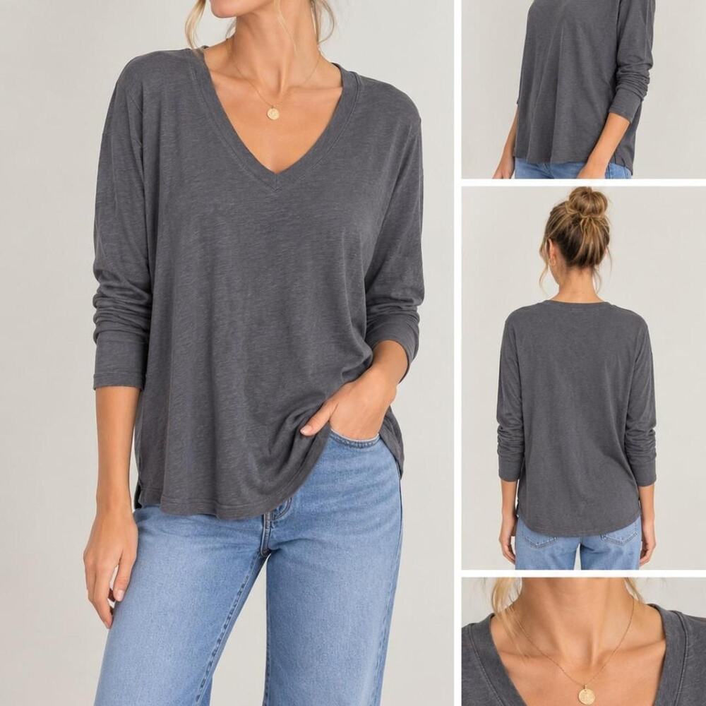 Hue gray V-neck long sleeve top